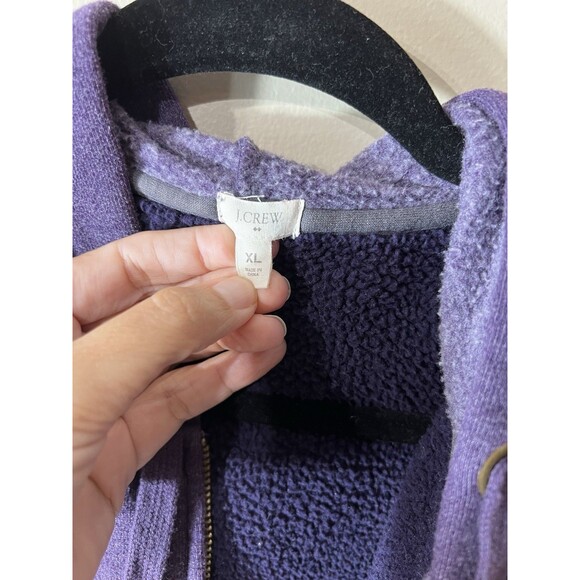 J.Crew Sherpa Lined Zip Hoodied Full Zip Sweatshirt Womens XL  Purple - Picture 6 of 11